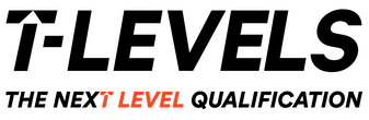 T Level logo in black and white, T and Level are in orange. 